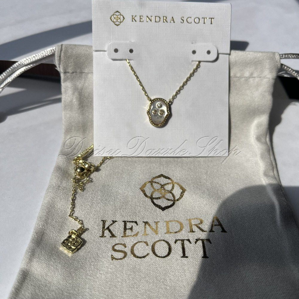 ✨💀New Kendra Scott Gold Plated Ivory Mother Pearl Skeleton Skull Necklace💀✨